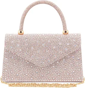 Luxury Full Rhinestone Apricot Clutches Purse Handbag