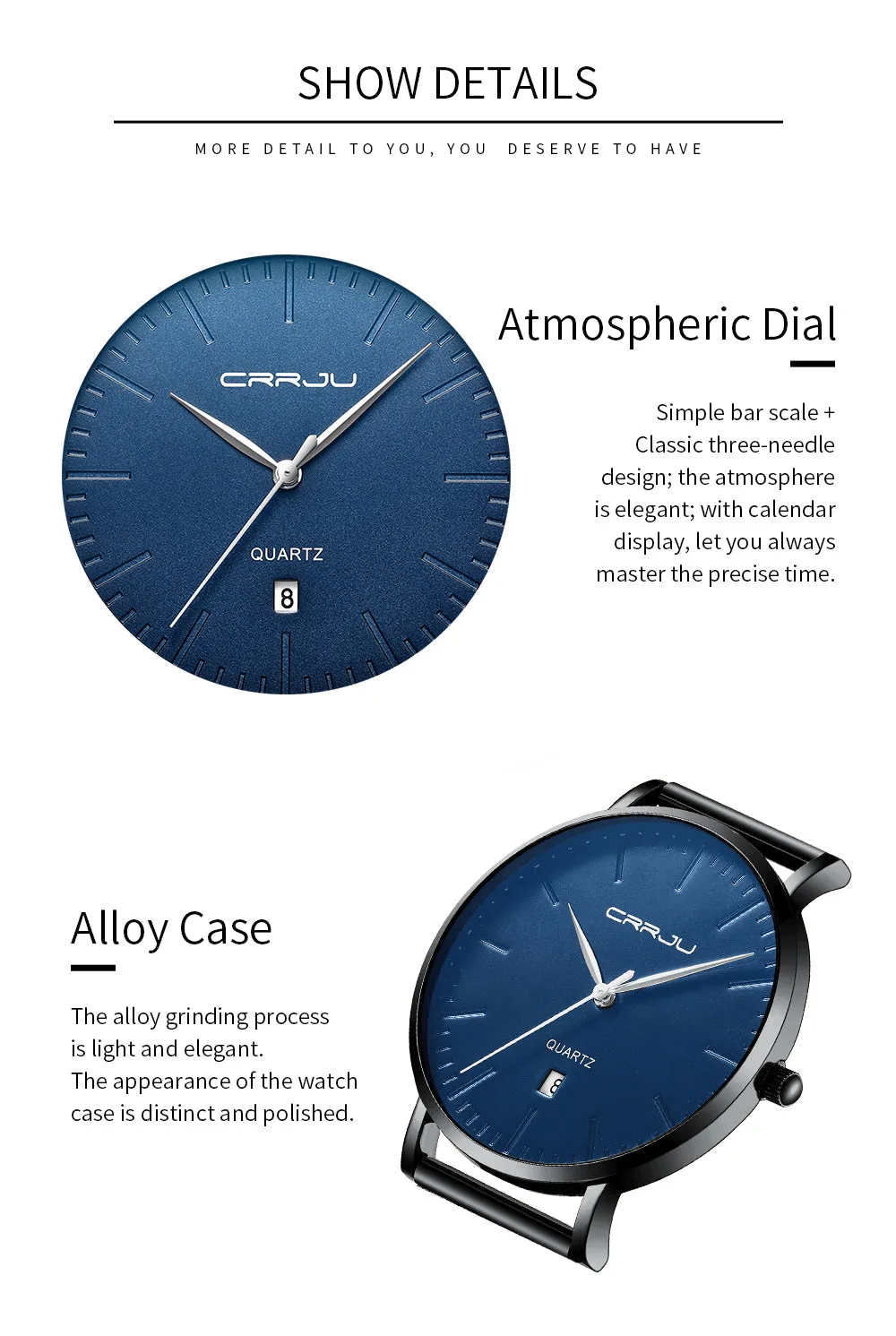 Men's Luxury Blue Waterproof Ultra Thin Date Simple Casual Quartz Watch