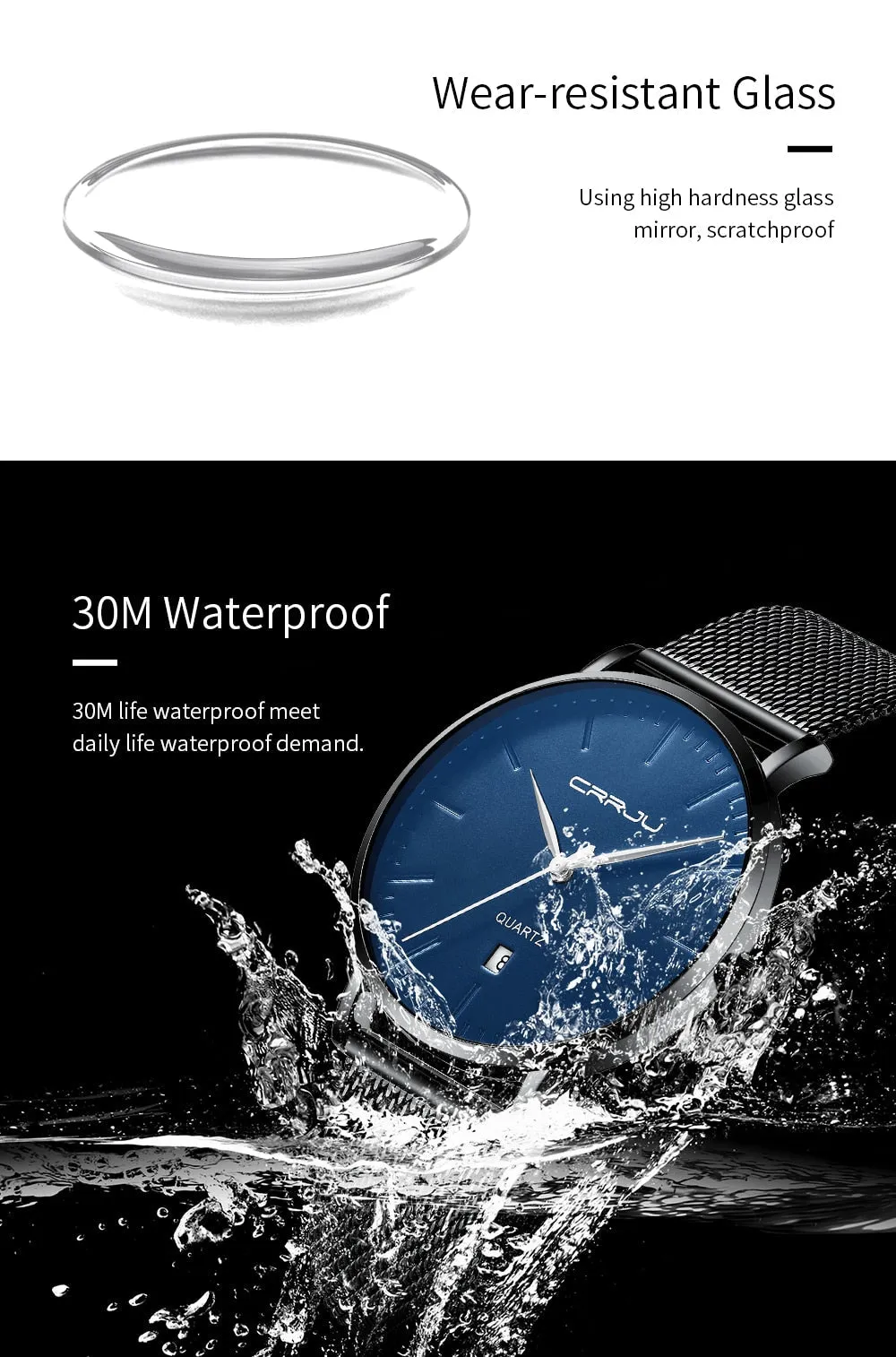 Men's Luxury Blue Waterproof Ultra Thin Date Simple Casual Quartz Watch