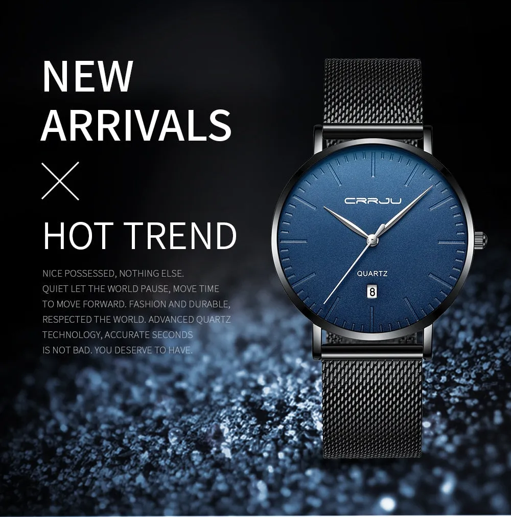 Men's Luxury Blue Waterproof Ultra Thin Date Simple Casual Quartz Watch