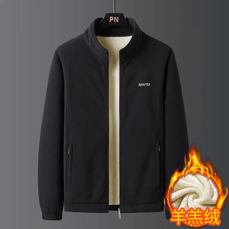 Mens Wool Fleece Warm Stand Collar Men Outdoor Coats Casual jacket