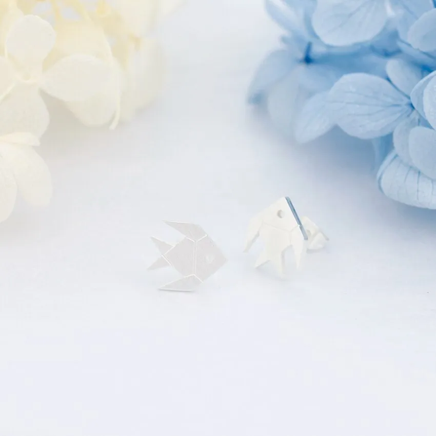 Minimalist Origami Fish Stud Earrings Women