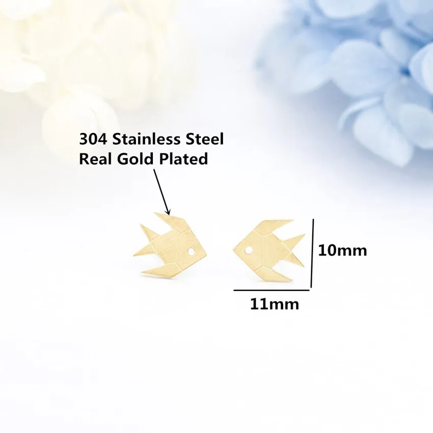 Minimalist Origami Fish Stud Earrings Women