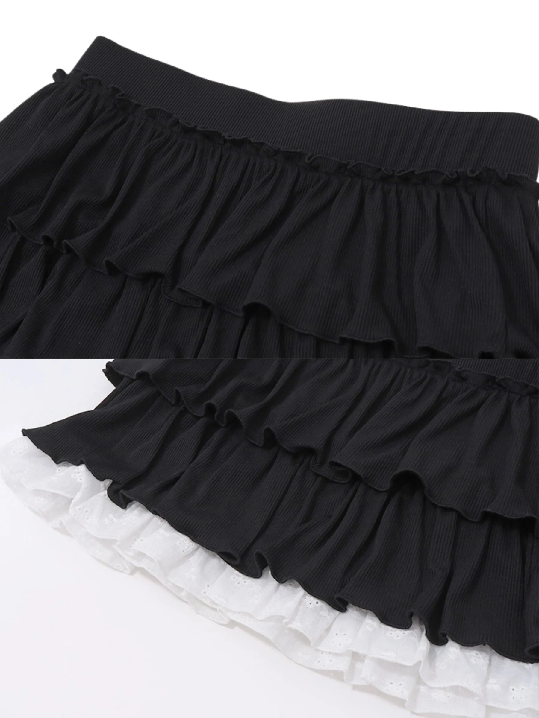 Nila Ruffled Black-White Cake Skirt