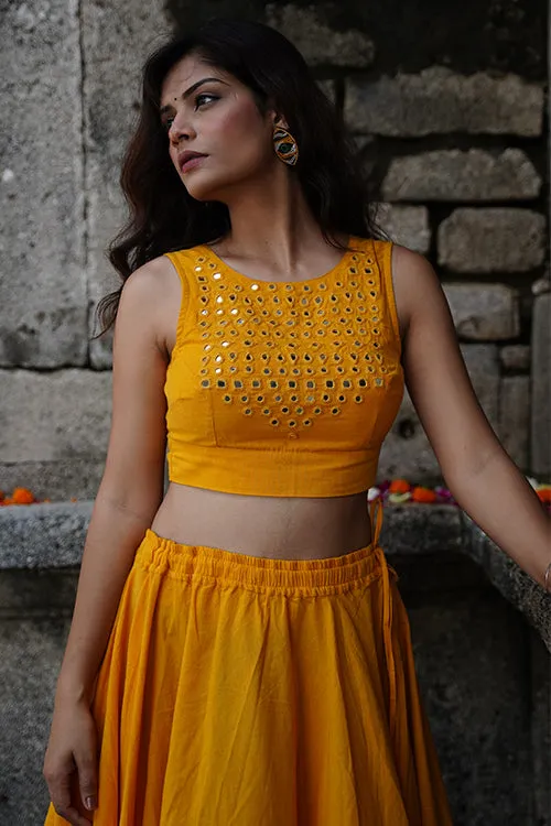 Okhai "Ashtami" Mirrorwork Yellow Pure Cotton Sleeveless Blouse