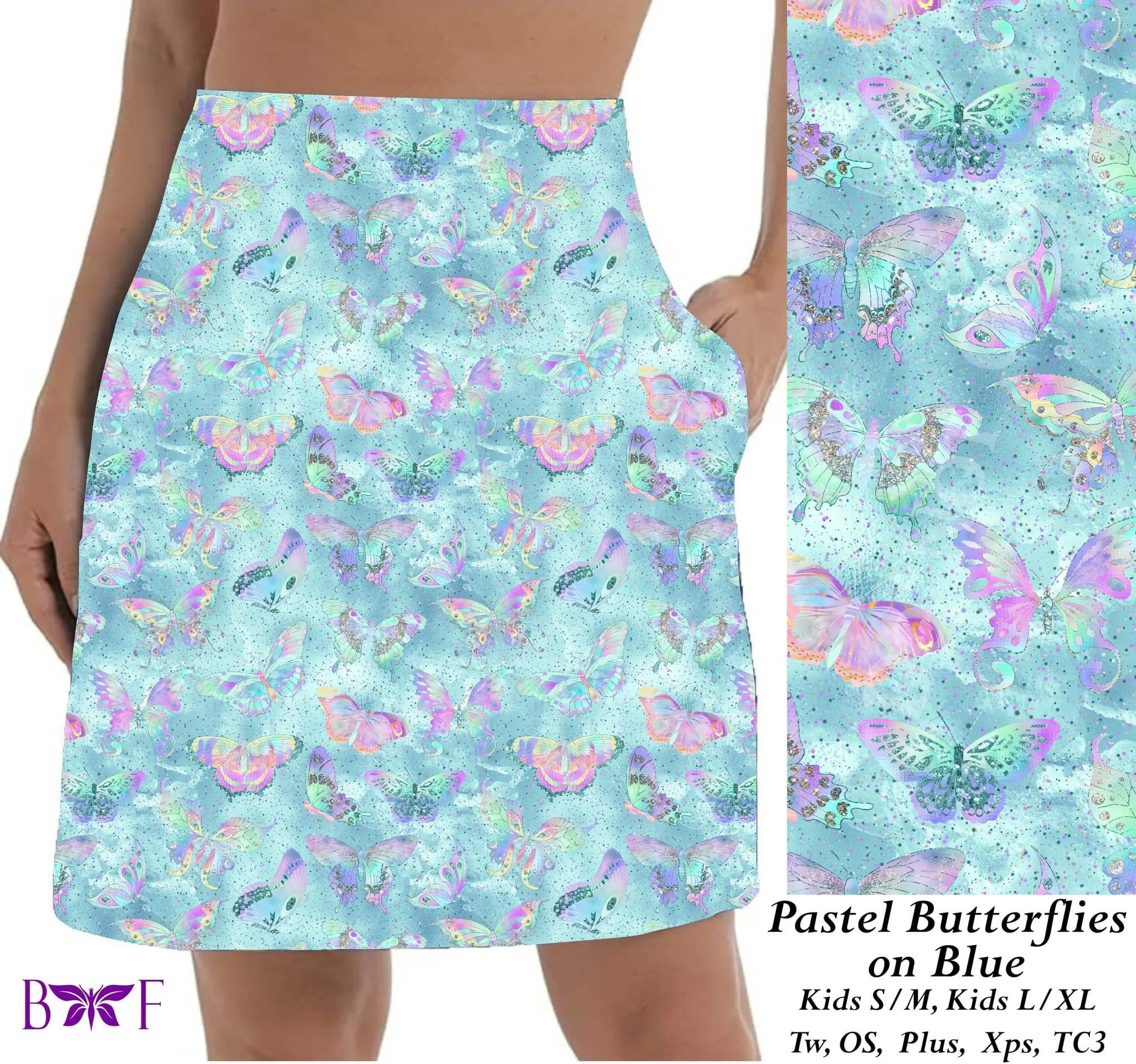 Pastel Butterflies on blue Skort with pockets