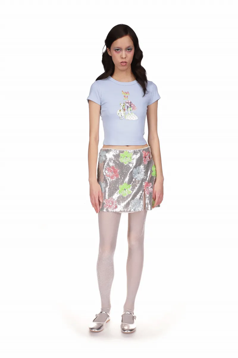 Pastel Posies Sequin Mini Skirt