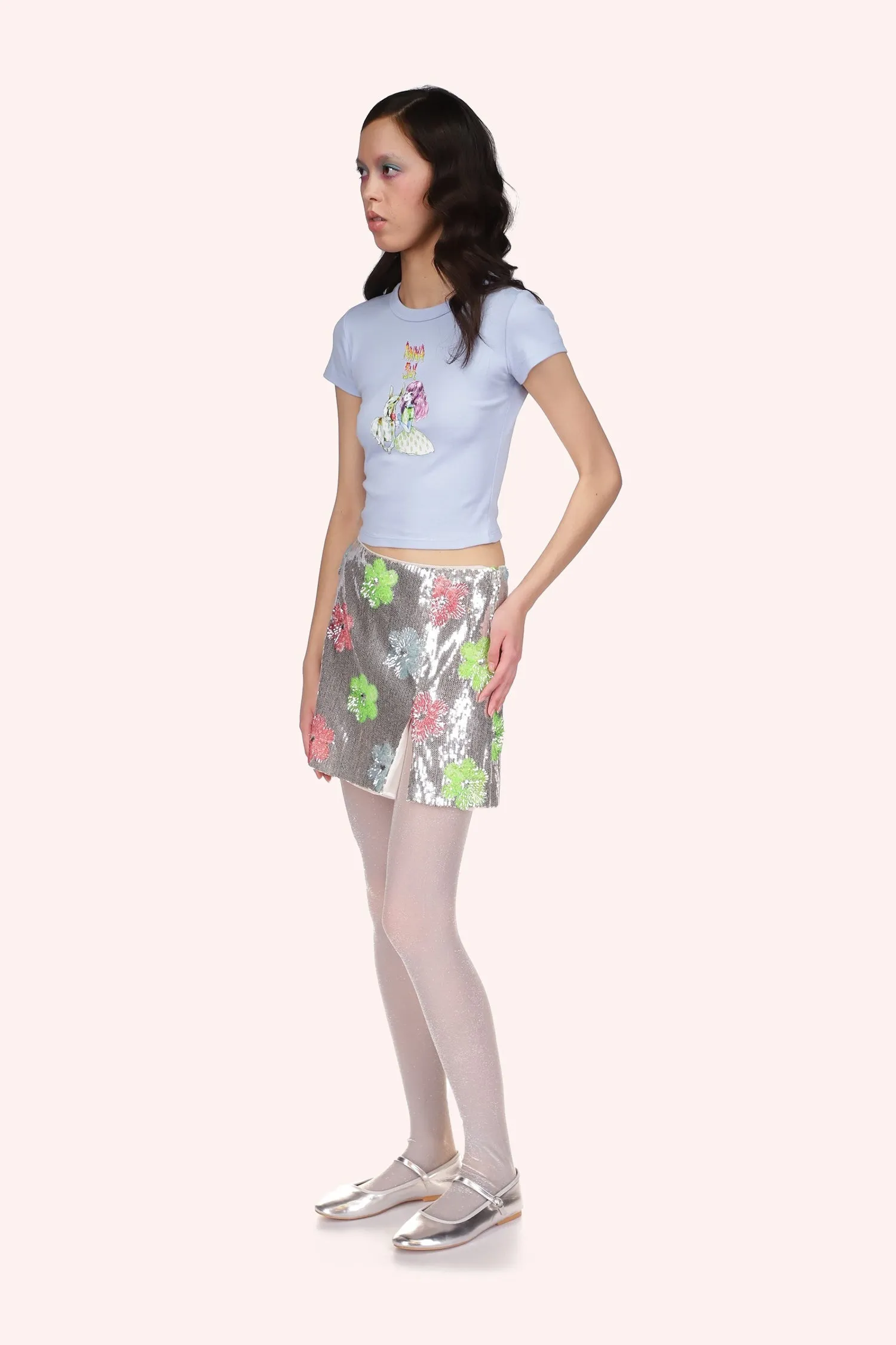 Pastel Posies Sequin Mini Skirt