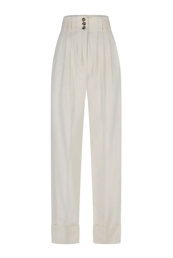 Pleated Wool High-Waisted Pants