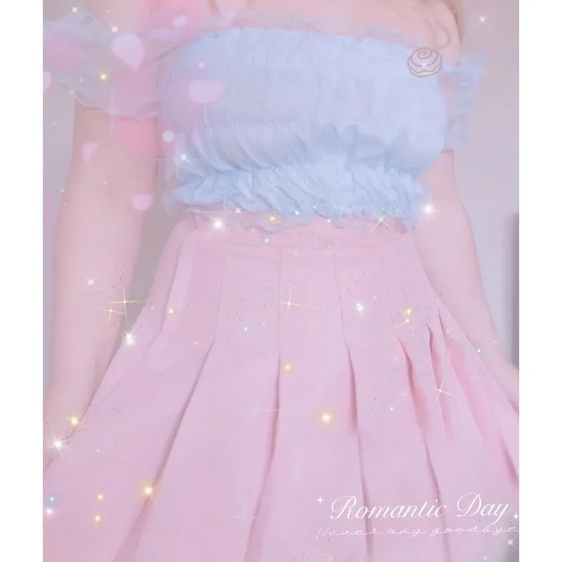 [Plus size] Kawaii pure pink A-line pleated skirt