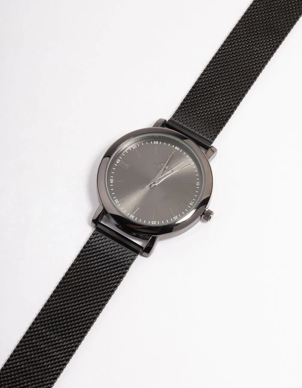 Silver Simple Medium Mesh Black Watch