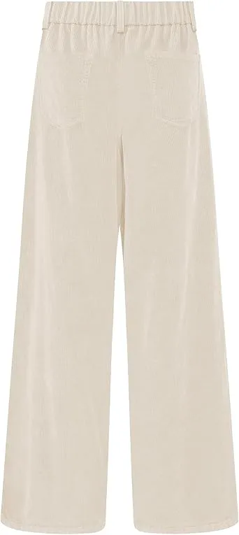 Women's Casual High Waist Pocket Polyester Relaxed Fit Wide Leg Pants