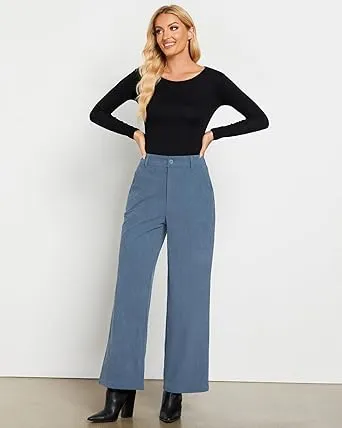 Women's Casual High Waist Pocket Polyester Relaxed Fit Wide Leg Pants