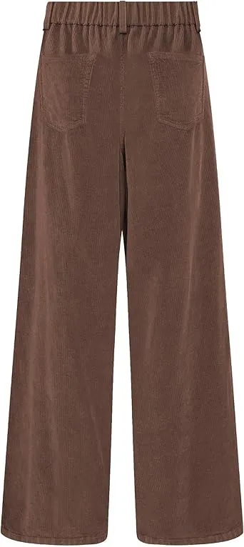 Women's Casual High Waist Pocket Polyester Relaxed Fit Wide Leg Pants