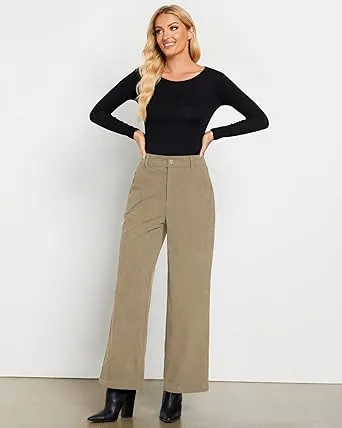 Women's Casual High Waist Pocket Polyester Relaxed Fit Wide Leg Pants