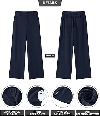 Women's Casual High Waist Pocket Polyester Relaxed Fit Wide Leg Pants