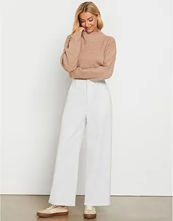 Women's Casual High Waist Pocket Polyester Relaxed Fit Wide Leg Pants