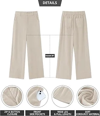 Women's Casual High Waist Pocket Polyester Relaxed Fit Wide Leg Pants