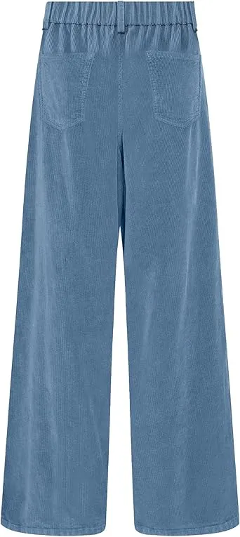 Women's Casual High Waist Pocket Polyester Relaxed Fit Wide Leg Pants