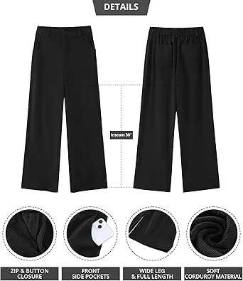 Women's Casual High Waist Pocket Polyester Relaxed Fit Wide Leg Pants