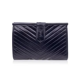 Yves Saint Laurent Vintage Black V Quilted Leather Clutch Bag Handbag