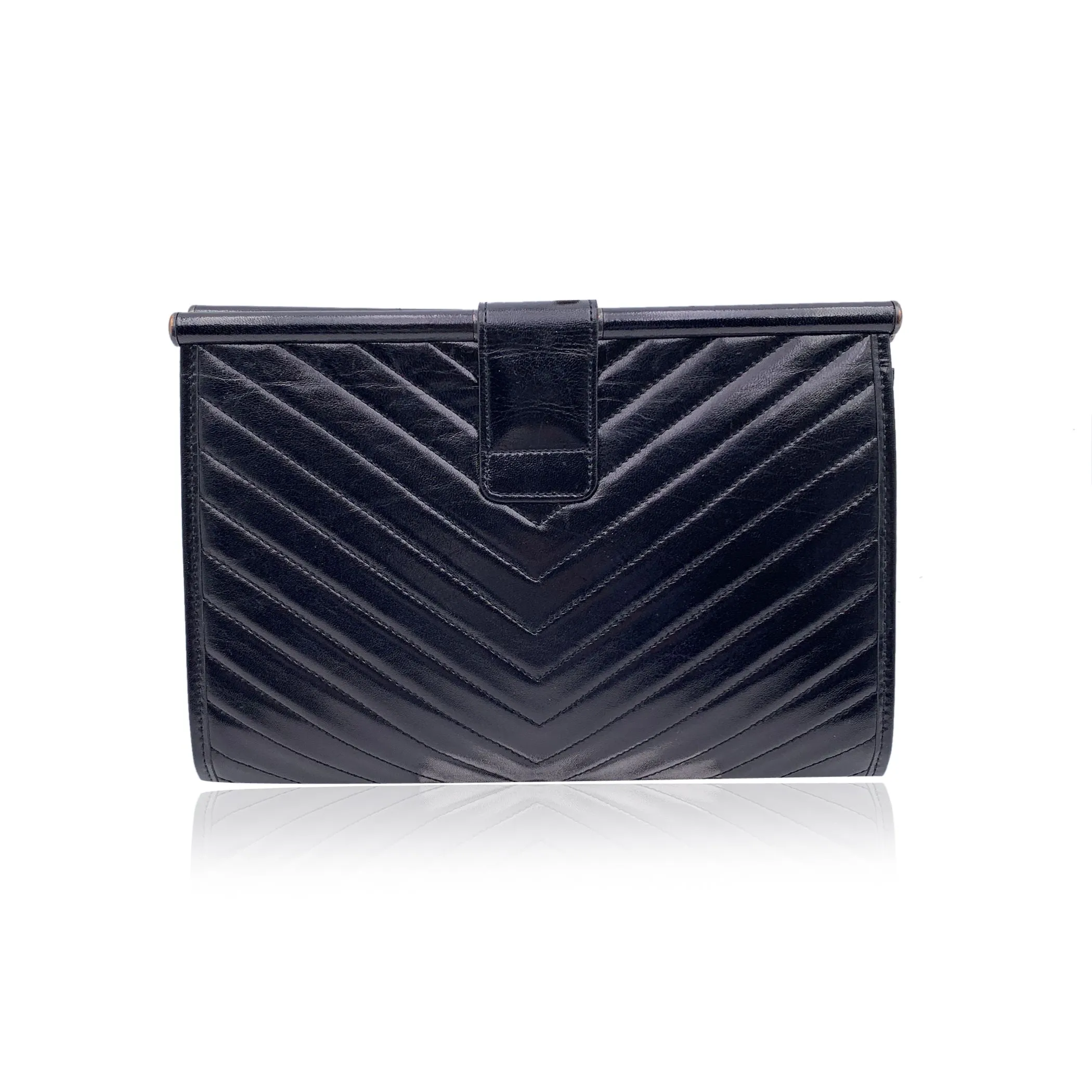 Yves Saint Laurent Vintage Black V Quilted Leather Clutch Bag Handbag